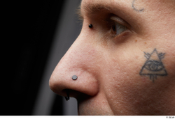 Eye Nose Cheek Skin Man White Tattoo Piercing Slim Wrinkles Studio photo references